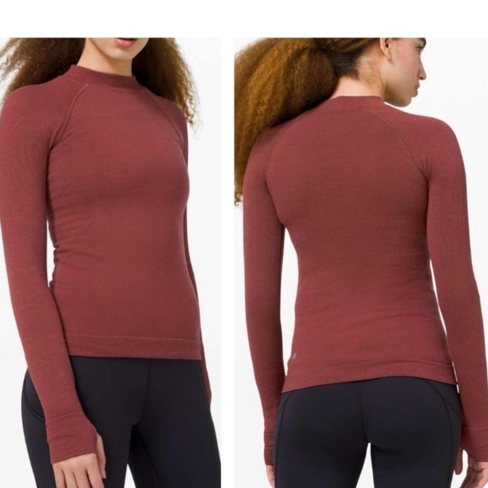 Lululemon Keep The Heat Thermal Long Sleeve Size XS Burgundy Savannah Wool Blend